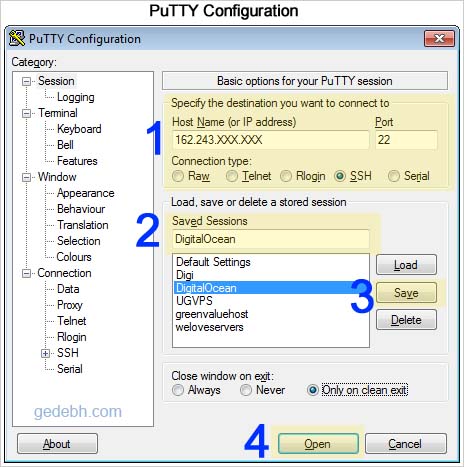 Putty Configurasi